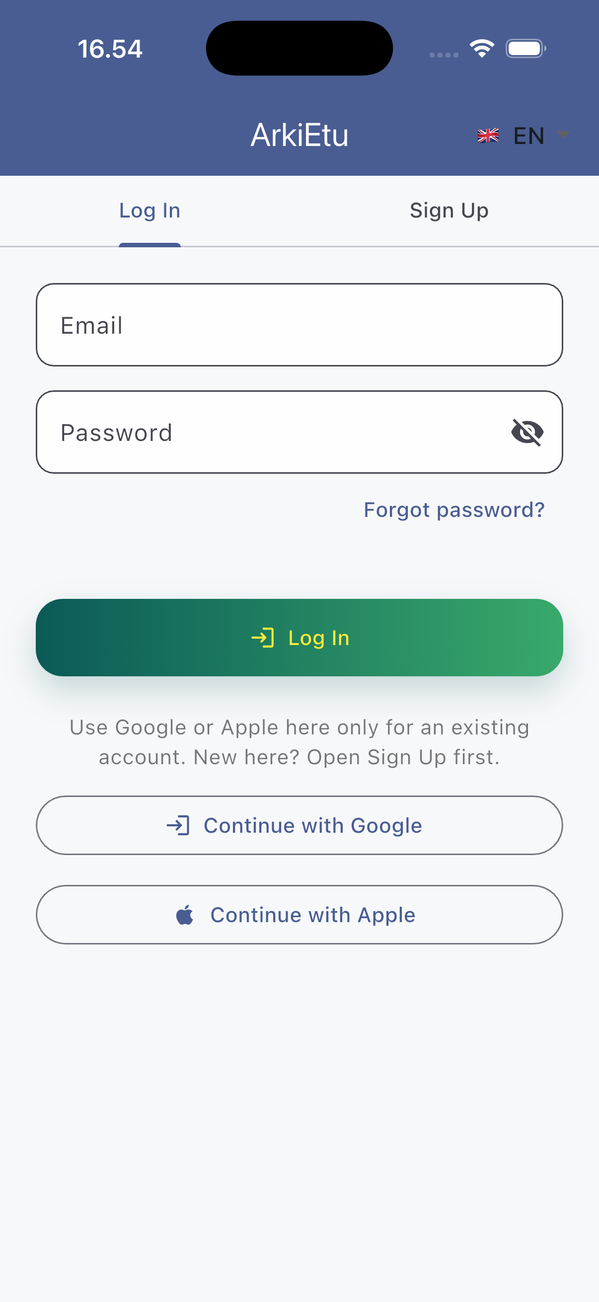 ArkiEtu login screen