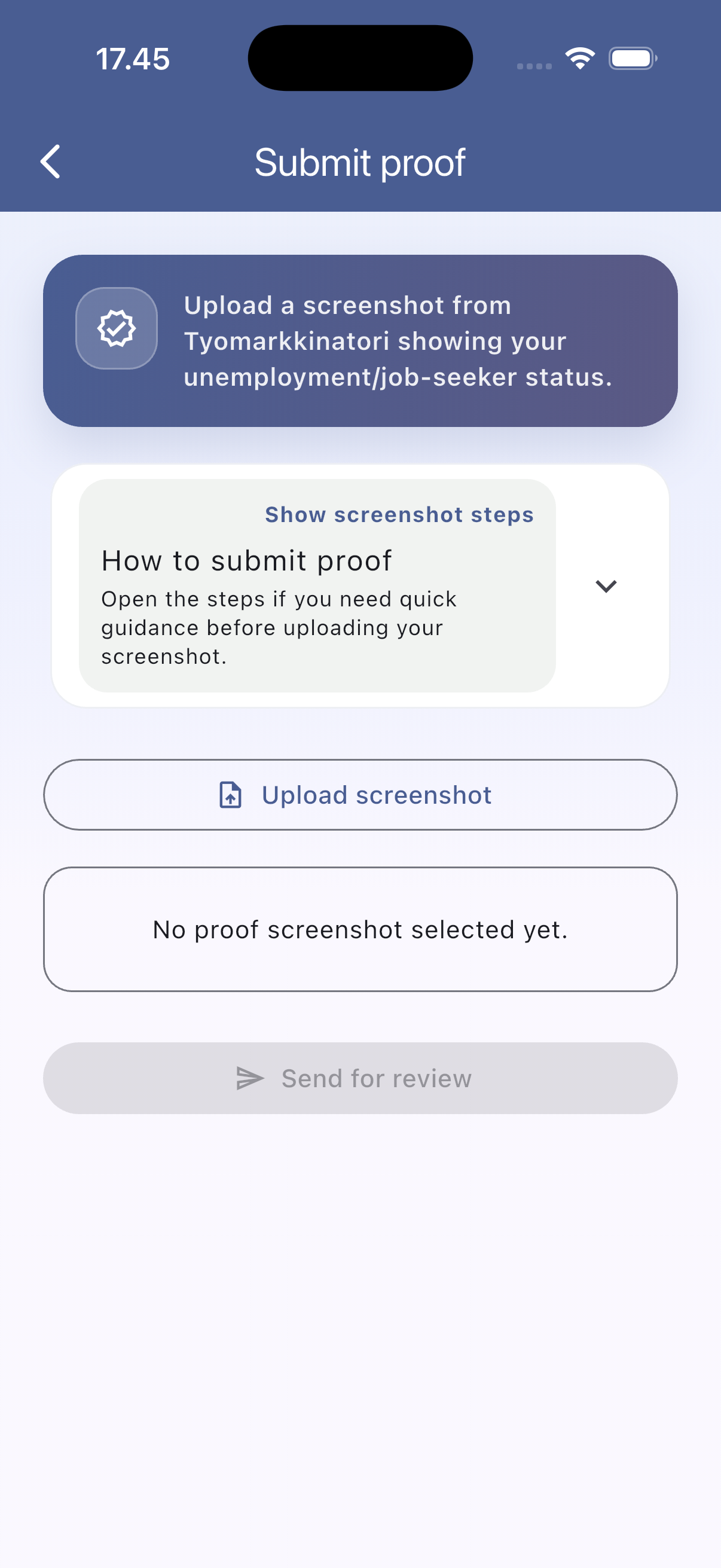ArkiEtu proof submission screen