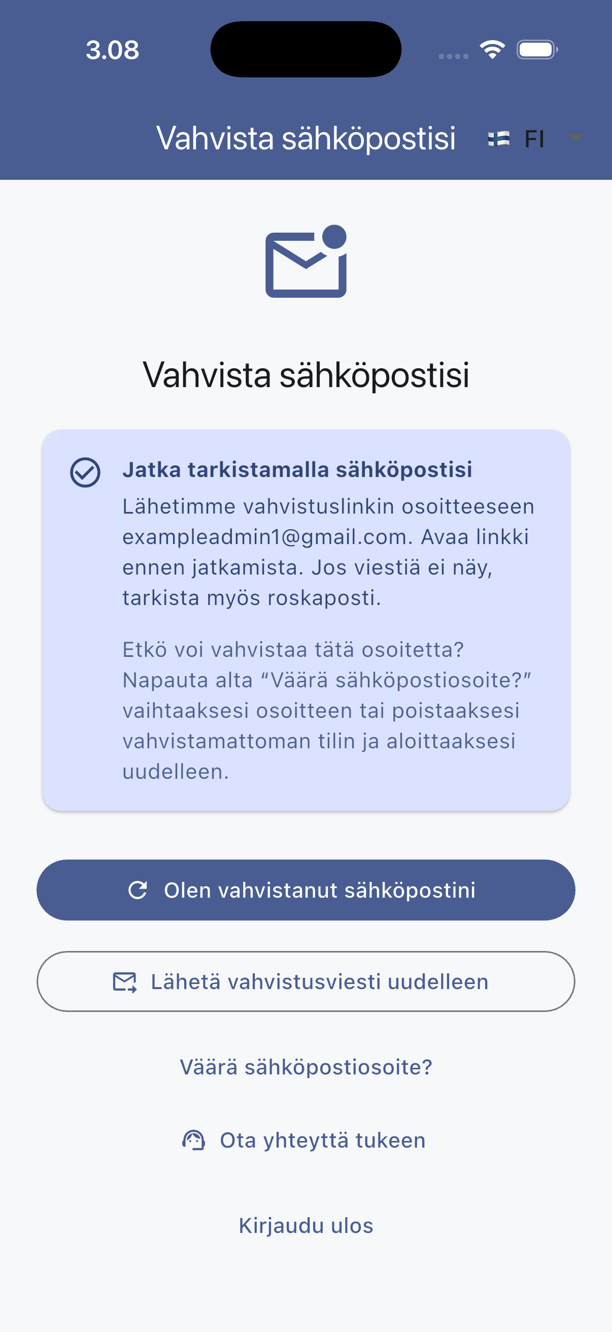 Vahvista sähköpostiosoitteesi