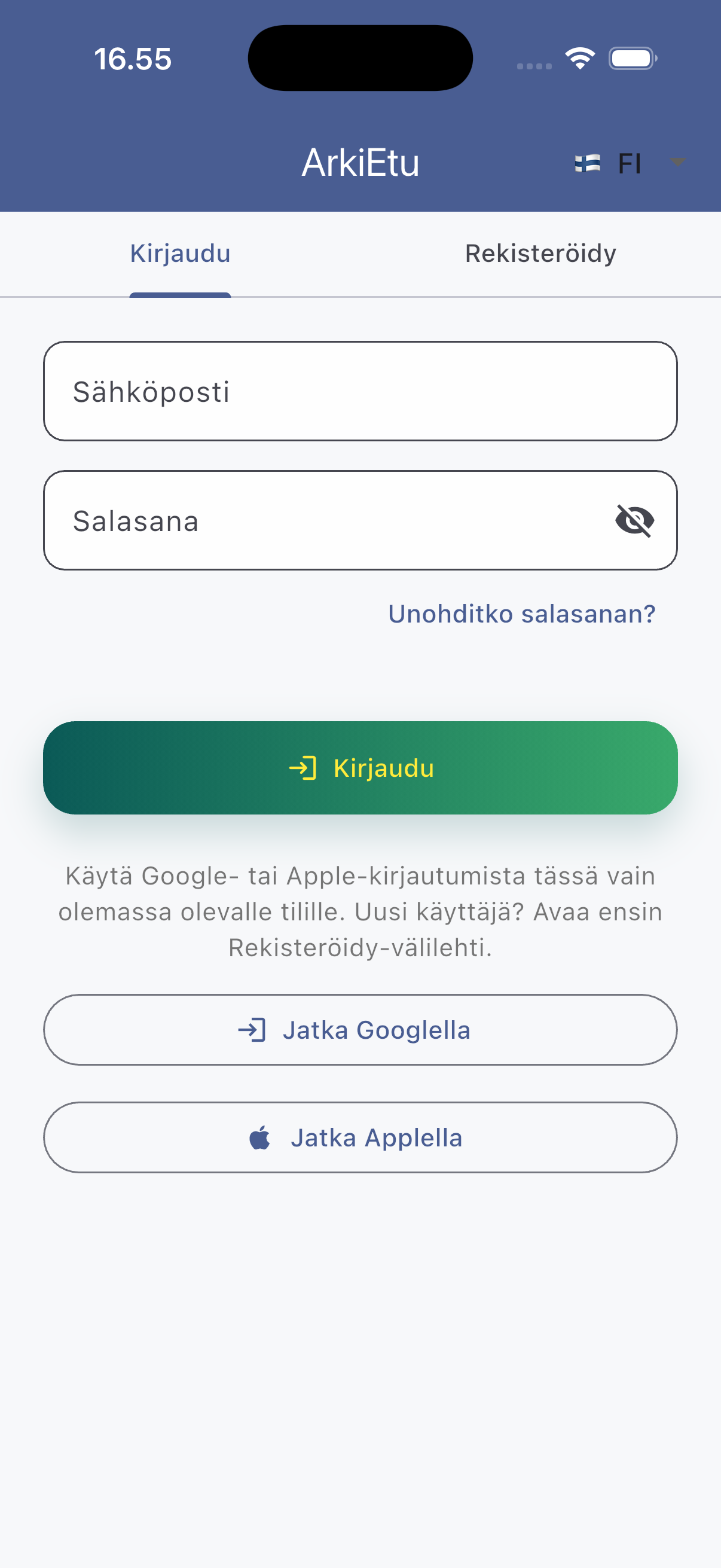 ArkiEtu login screen