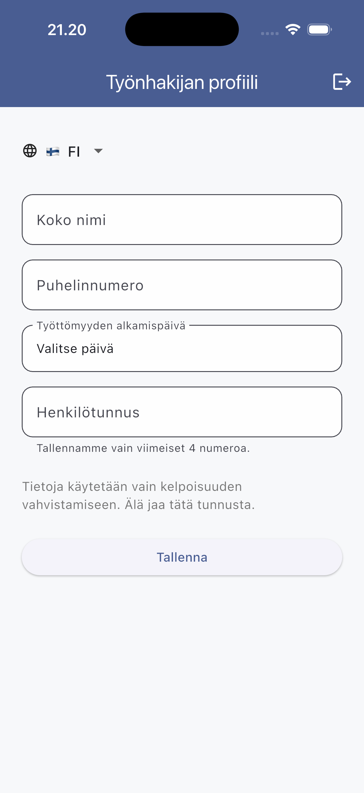 Täytä profiili