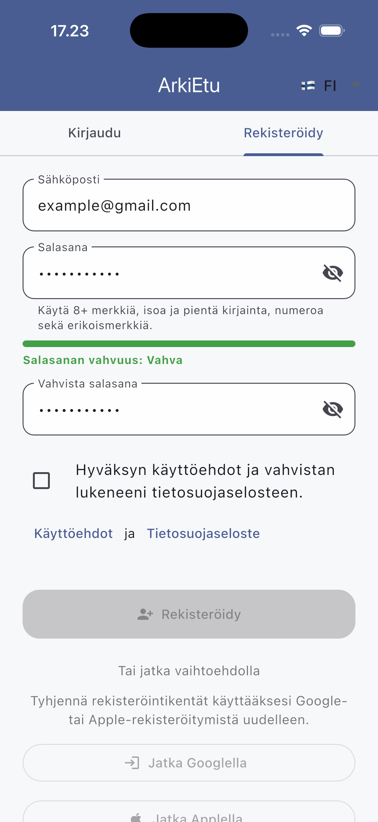 Luo suojattu tili
