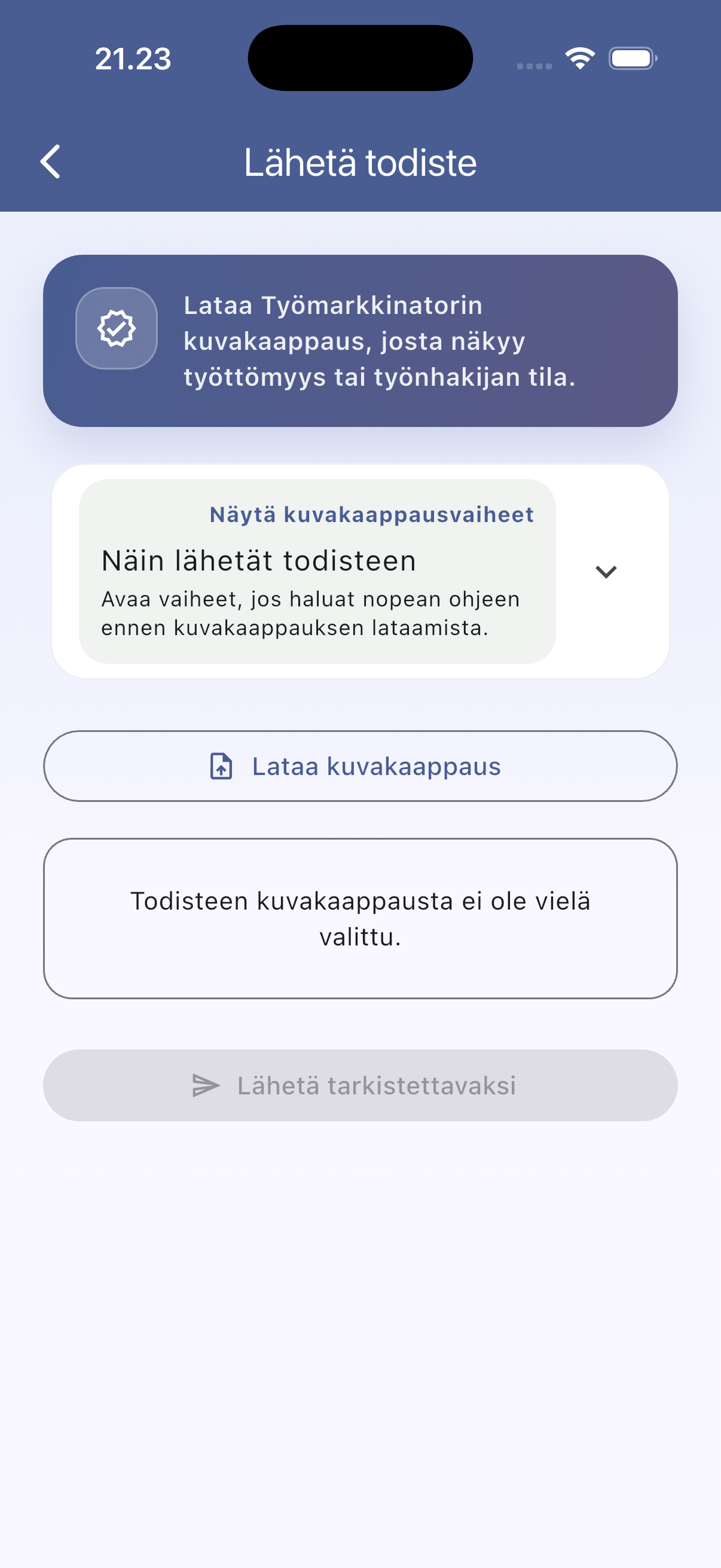 ArkiEtu proof submission screen