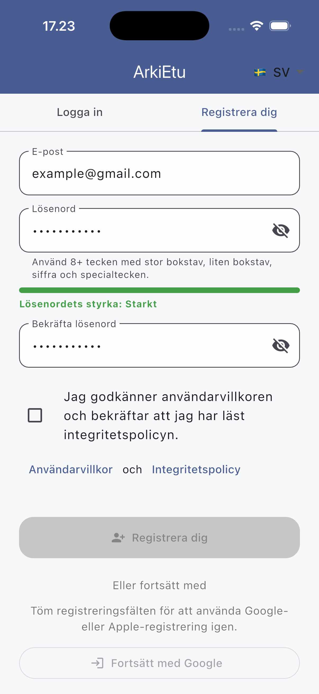 Skapa ett skyddat konto