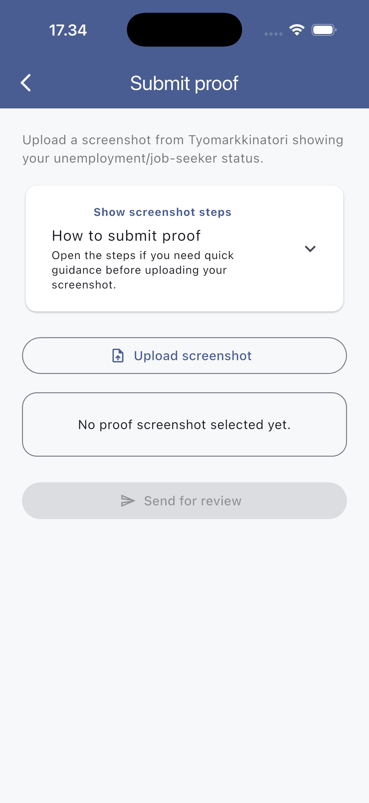 ArkiEtu proof submission screen